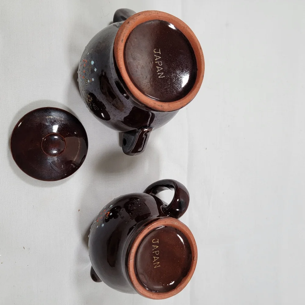 Vintage Japan Redware Cream And Sugar  Brown
